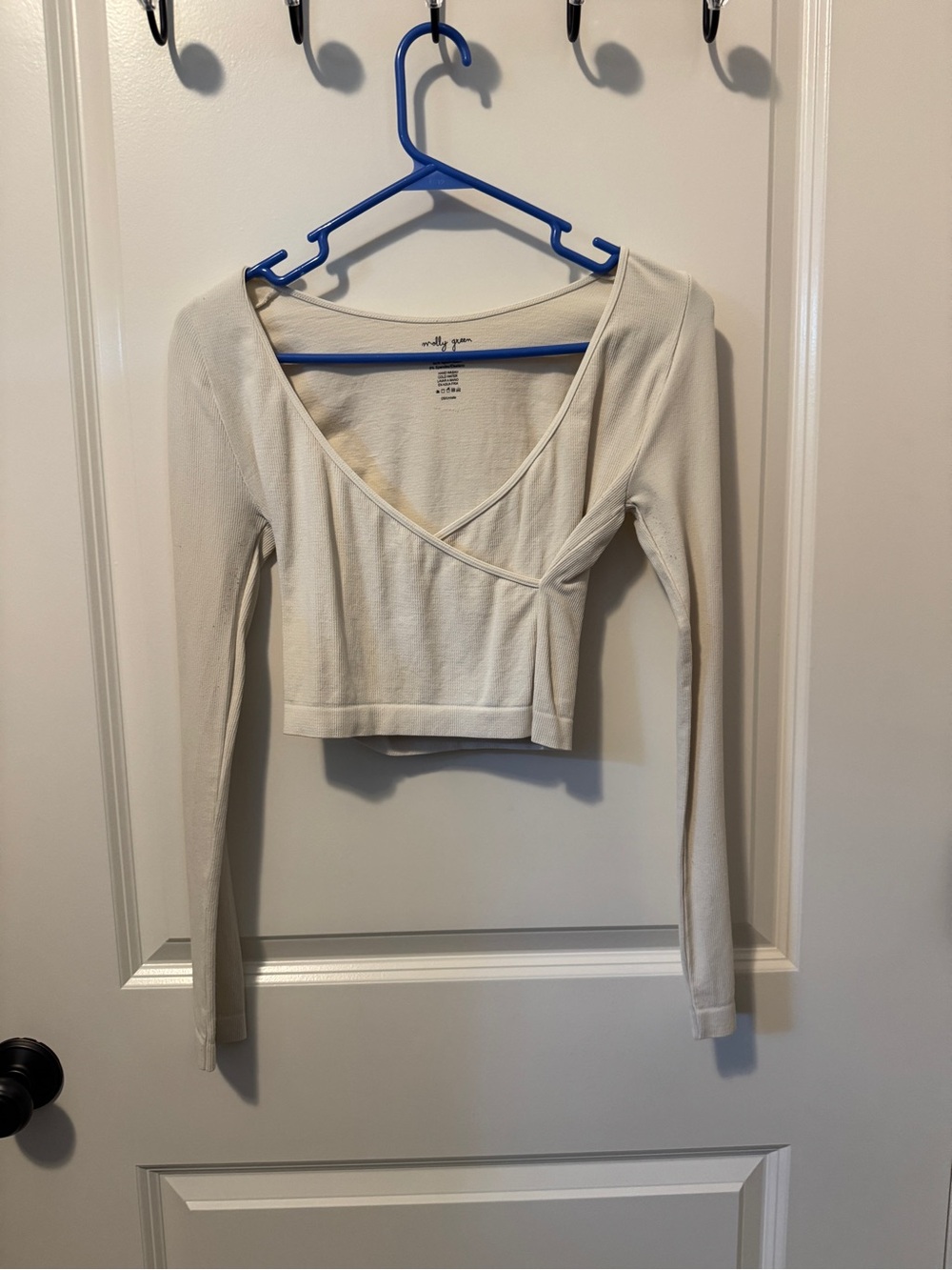 Molly Green Cream Wrap-Front Long Sleeve Crop Top